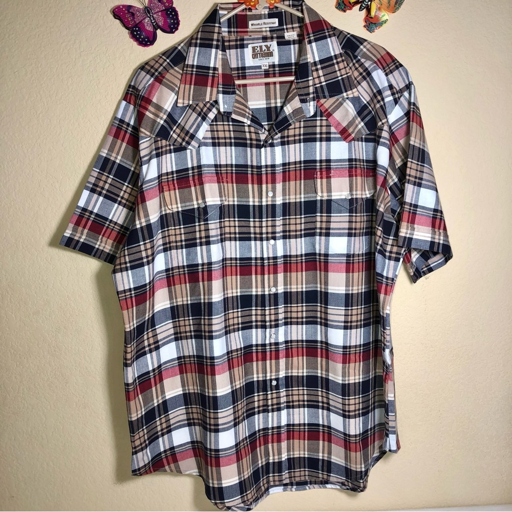 Ely Cattleman Wrinkle Resistant Pearl Snap Short Sleeve Shirt, XXL, Like New